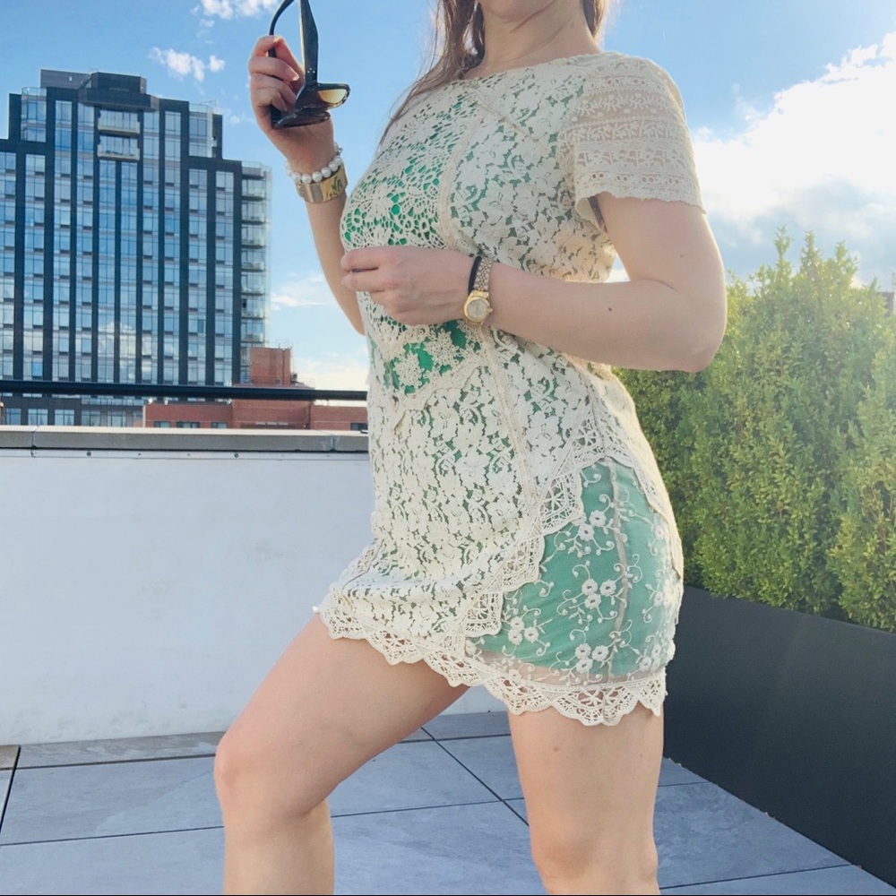 Anthro Champagne & Strawberry Ivory lace Emerald - Picture 6 of 16